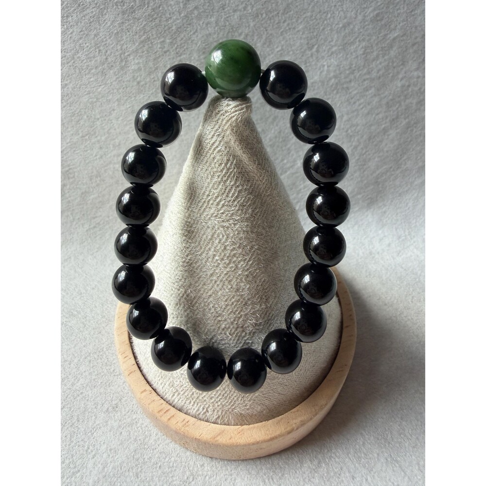 Black Obsidian Bracelet W Natural Jade Bead Protection Bracelet Grounding Stone